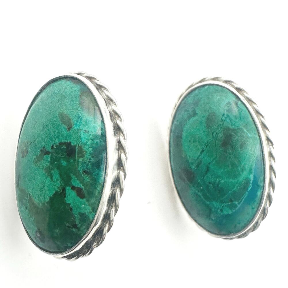 Sterling Silver Green Oval Braided Earring Marked 925 Western Coastal Cowgirl